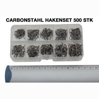 Angelhaken-Set 2, Carbon ohne Öhr 500 Stück