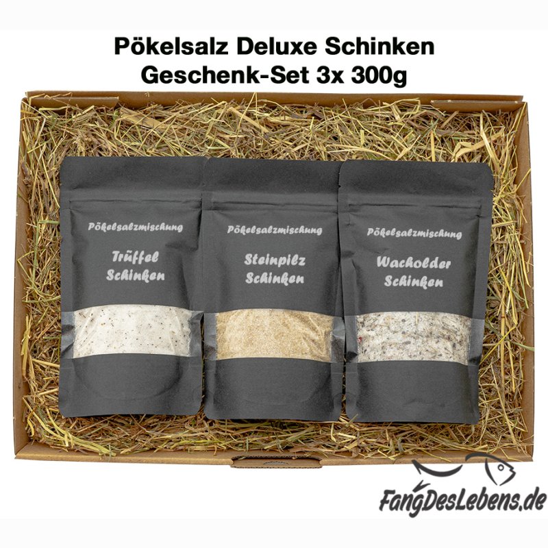 Pökelsalz Deluxe Schinken 3x 300g Geschenkset im Heubett Trüffel Steinpilz EDEL! 