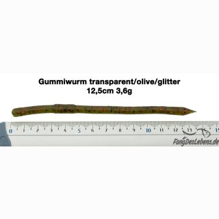 Gummiwurm (1 St&uuml;ck) 12,5cm | 3,6g 02 - Transparent|Olive|Glitter