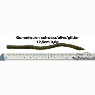 Gummiwurm (1 Stück) 12,5cm | 3,6g 03 - Schwarz|Olive|Glitter