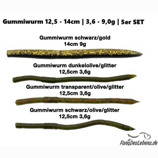 Gummiwurm (5er SET) 12,5cm | 3,6g in 4 Farben