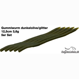 Gummiwurm (5er SET) 12,5cm | 3,6g 01 - Dunkel|Olive|Glitter