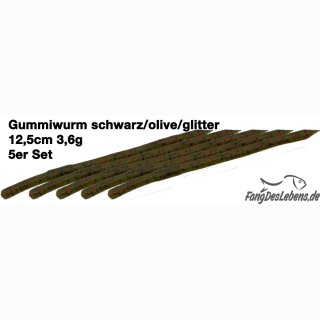 Gummiwurm (5er SET) 12,5cm | 3,6g 03 - Schwarz|Olive|Glitter
