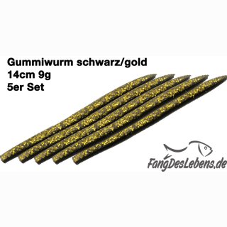 Gummiwurm (5er SET) 14,0cm | 9,0g 04 - Schwarz|Gold