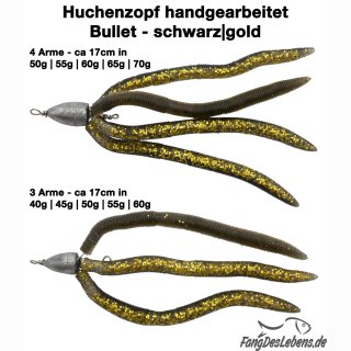 HuchenZopf handgearbeitet - Schwarz|Gold Bullet 17cm, Köder 3 o. 4 Arme