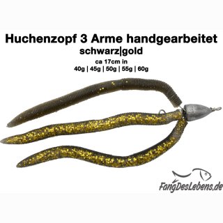 Huchen Zopf handgearbeitet - Schwarz | Gold Bullet 17cm 40g - 3 Arme