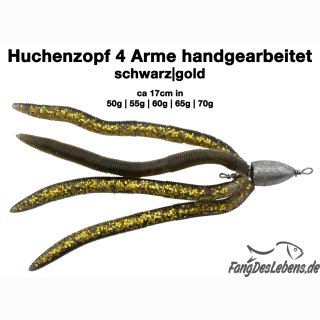 Huchen Zopf handgearbeitet - Schwarz | Gold Bullet 17cm 50g - 4 Arme