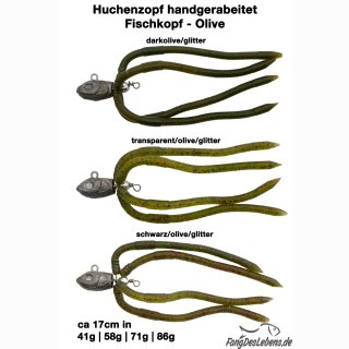 HuchenZopf handgearbeitet - Fischkopf Olive 17cm K&ouml;der 4 Arme, Huchen Zopf