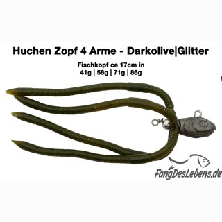 HuchenZopf handgearbeitet - Fischkopf Olive 17cm 58g - 4 Arme Darkolive|Glitter