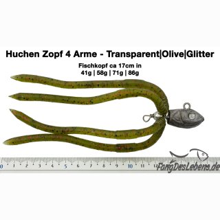 Huchen Zopf handgearbeitet - Fischkopf Olive 17cm 41g - 4 Arme Transp.|Olive|Glitter