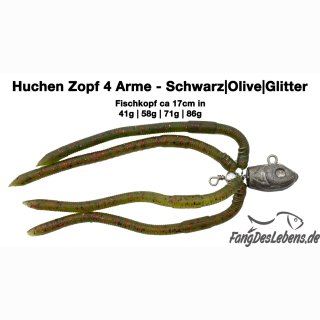 Huchen Zopf handgearbeitet - Fischkopf Olive 17cm 41g - 4 Arme Schwarz|Olive|Glitter